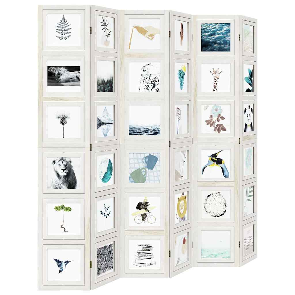 vidaXL Room Divider 6 Panels White Solid Wood Paulownia
