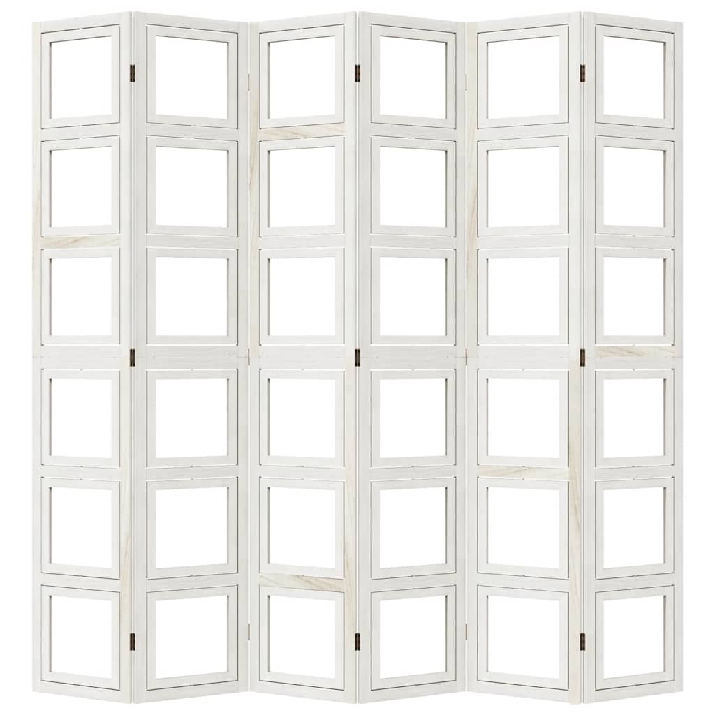 vidaXL Room Divider 6 Panels White Solid Wood Paulownia