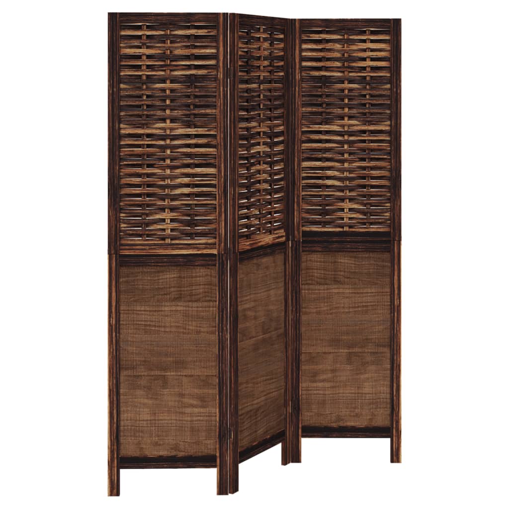 vidaXL Room Divider 3 Panels Dark Brown Solid Wood Paulownia