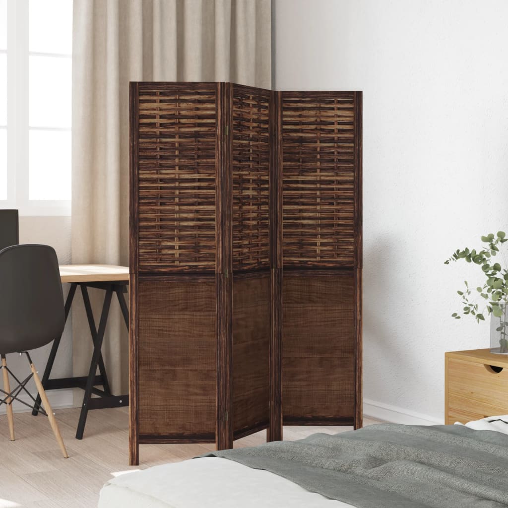 vidaXL Room Divider 3 Panels Dark Brown Solid Wood Paulownia