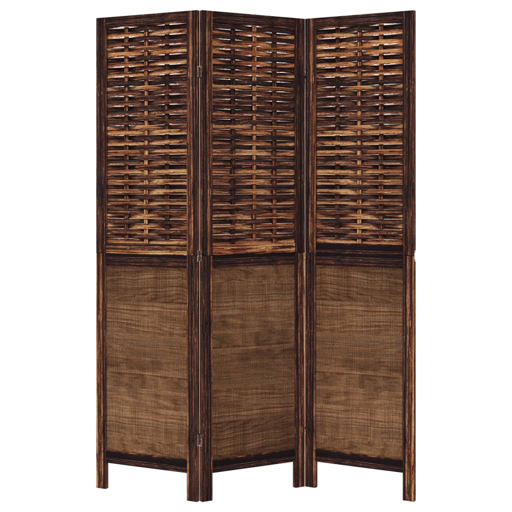 vidaXL Room Divider 3 Panels Dark Brown Solid Wood Paulownia