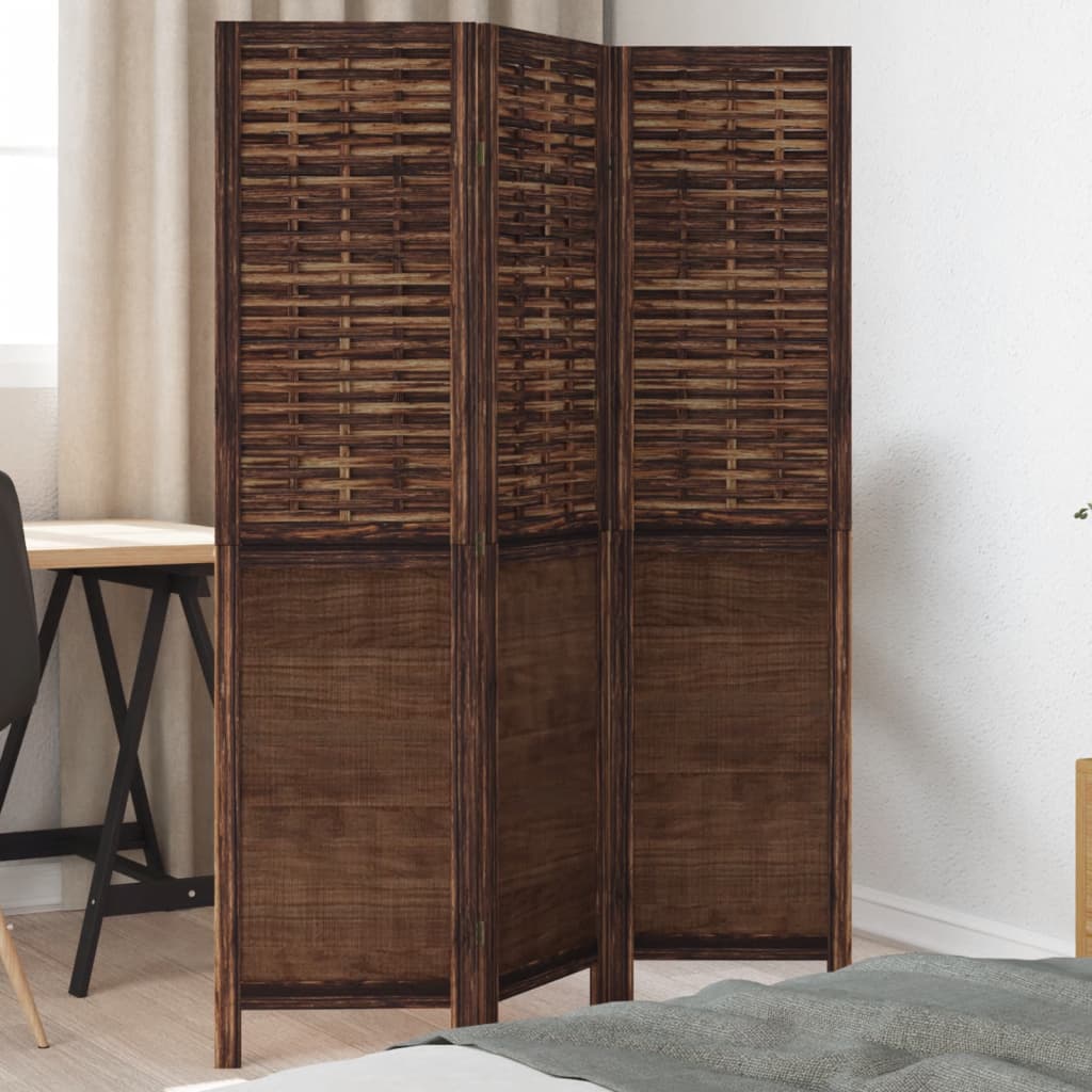 vidaXL Room Divider 3 Panels Dark Brown Solid Wood Paulownia