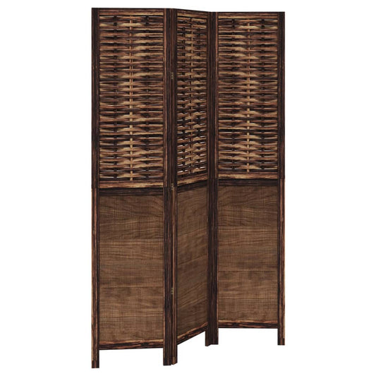 vidaXL Room Divider 3 Panels Dark Brown Solid Wood Paulownia
