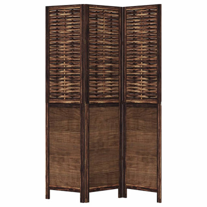 vidaXL Room Divider 3 Panels Dark Brown Solid Wood Paulownia