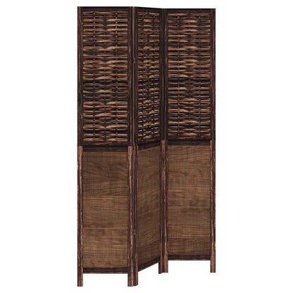 vidaXL Room Divider 3 Panels Dark Brown Solid Wood Paulownia