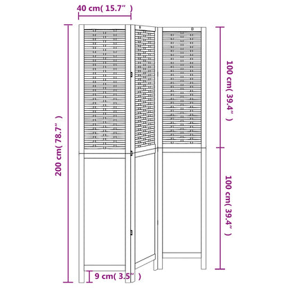 vidaXL Room Divider 3 Panels Dark Brown Solid Wood Paulownia