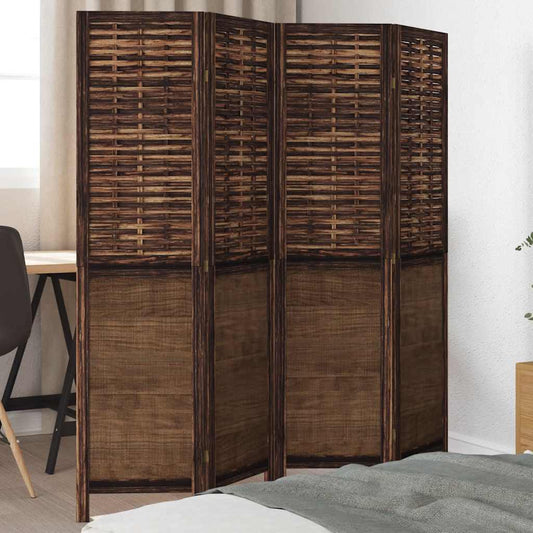 vidaXL Room Divider 4 Panels Dark Brown Solid Wood Paulownia