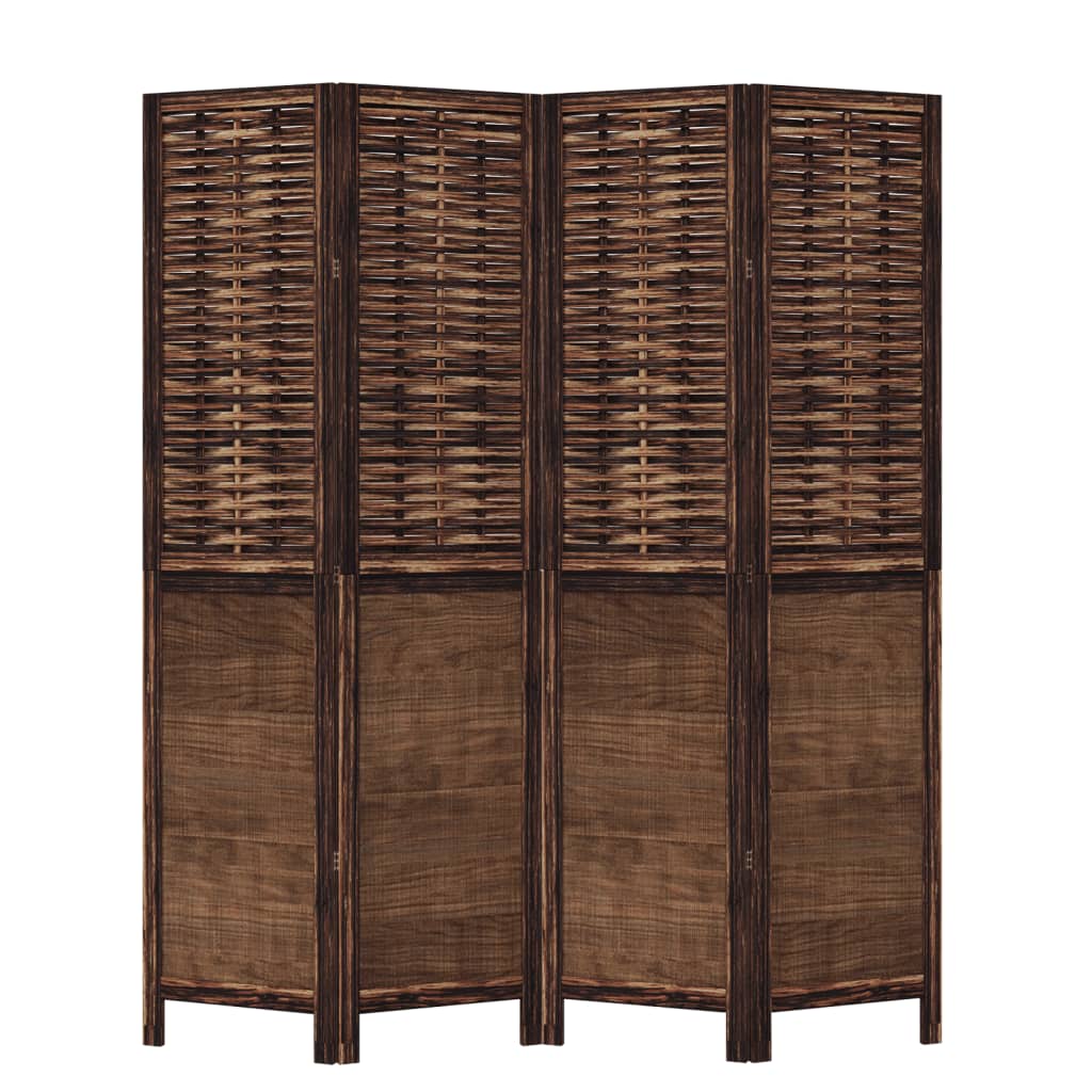 vidaXL Room Divider 4 Panels Dark Brown Solid Wood Paulownia
