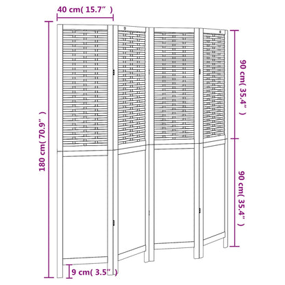 vidaXL Room Divider 4 Panels Dark Brown Solid Wood Paulownia