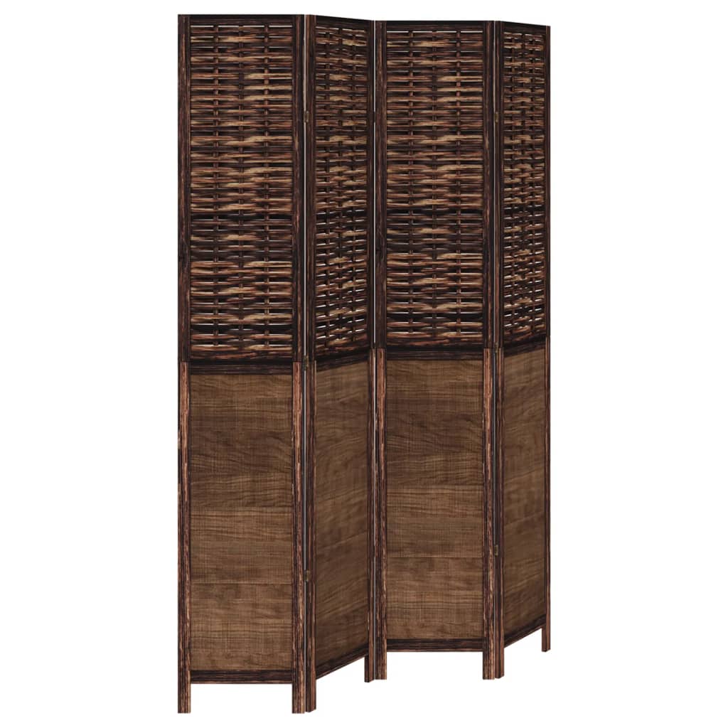 vidaXL Room Divider 4 Panels Dark Brown Solid Wood Paulownia