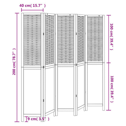 vidaXL Room Divider 5 Panels Dark Brown Solid Wood Paulownia