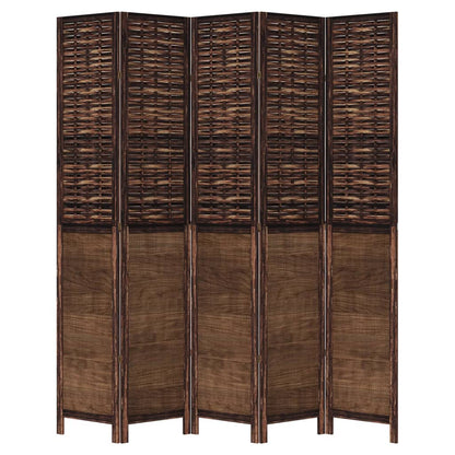 vidaXL Room Divider 5 Panels Dark Brown Solid Wood Paulownia