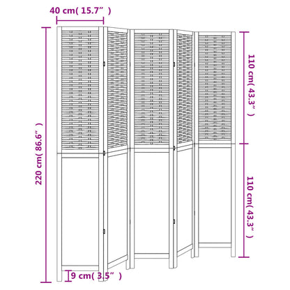 vidaXL Room Divider 5 Panels Dark Brown Solid Wood Paulownia