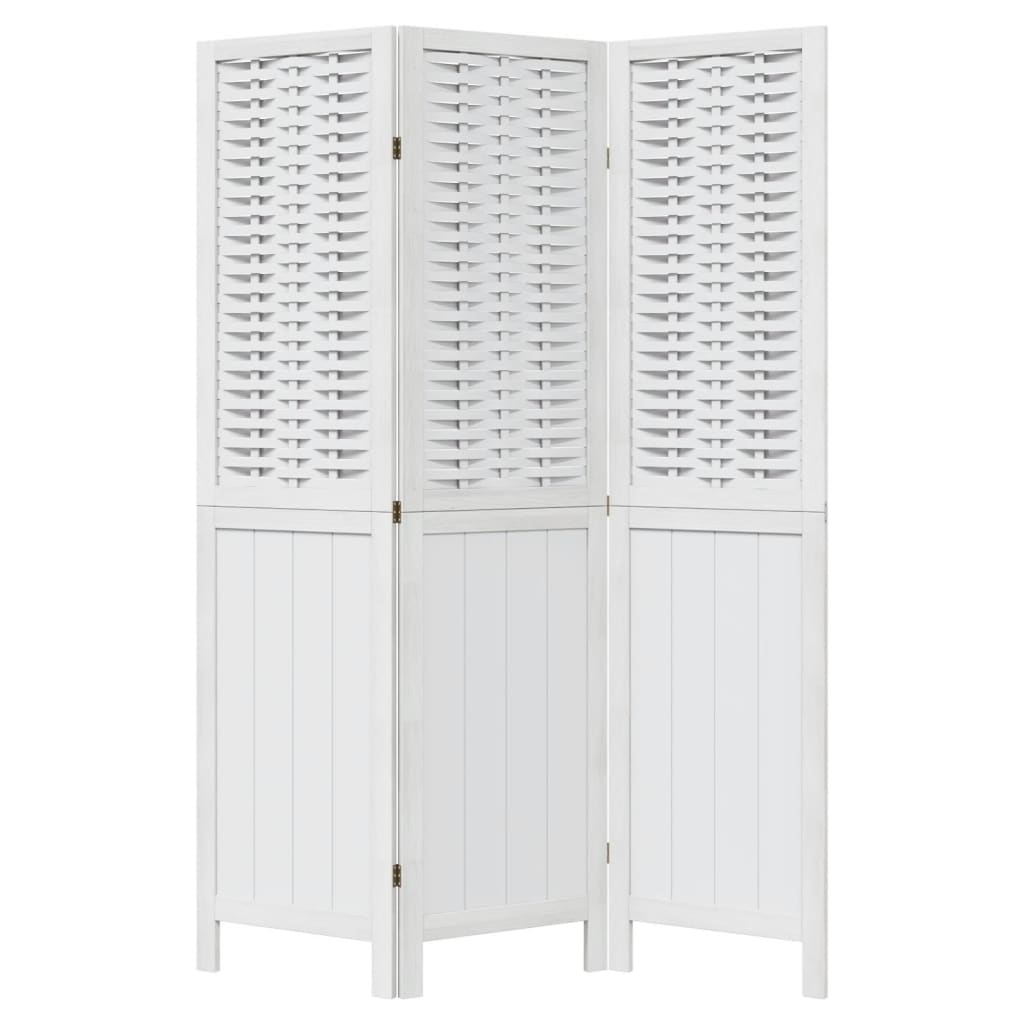 vidaXL Room Divider 3 Panels White Solid Wood Paulownia