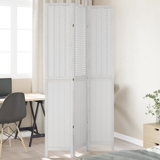vidaXL Room Divider 3 Panels White Solid Wood Paulownia