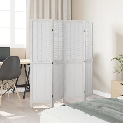 vidaXL Room Divider 4 Panels White Solid Wood Paulownia