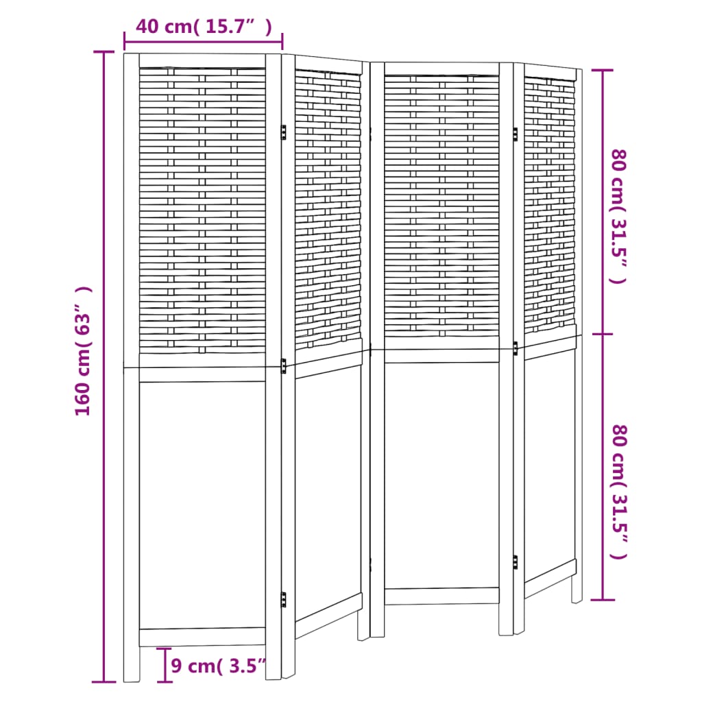 vidaXL Room Divider 4 Panels White Solid Wood Paulownia