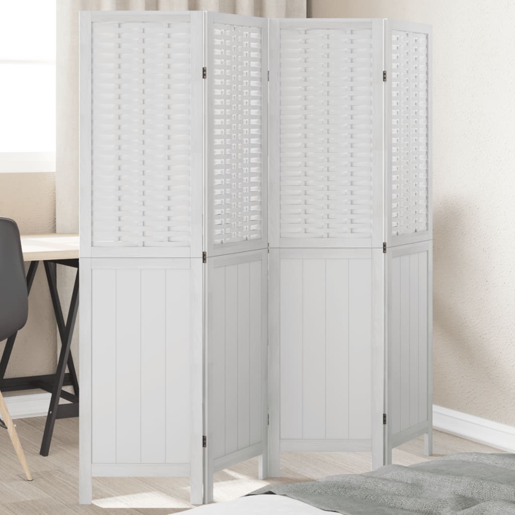 vidaXL Room Divider 4 Panels White Solid Wood Paulownia