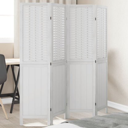 vidaXL Room Divider 4 Panels White Solid Wood Paulownia