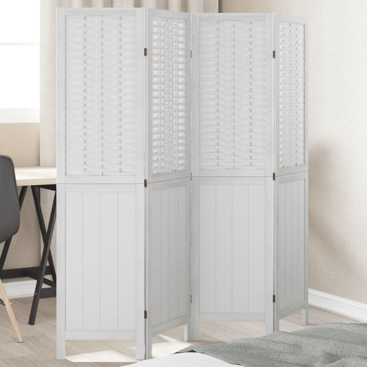 vidaXL Room Divider 4 Panels White Solid Wood Paulownia