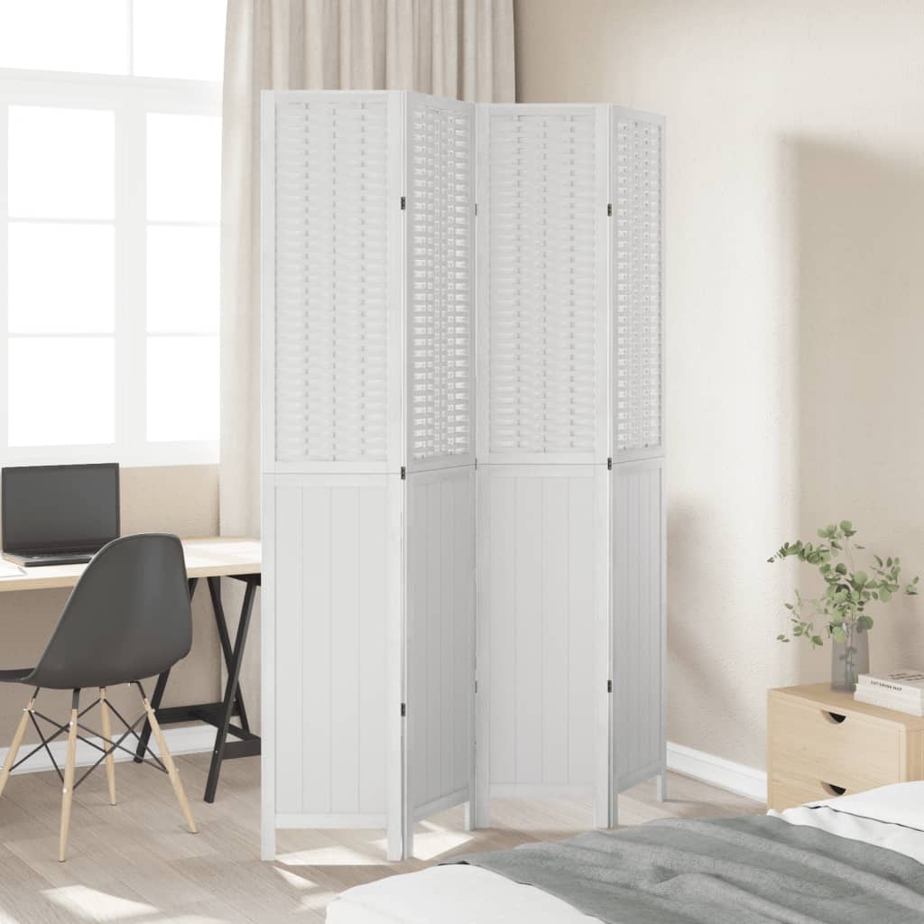 vidaXL Room Divider 4 Panels White Solid Wood Paulownia