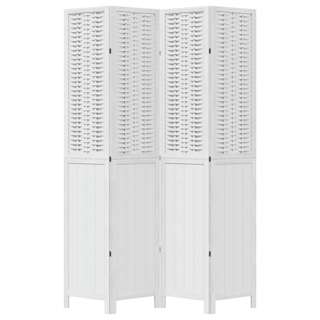 vidaXL Room Divider 4 Panels White Solid Wood Paulownia