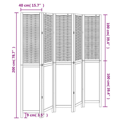 vidaXL Room Divider 5 Panels White Solid Wood Paulownia