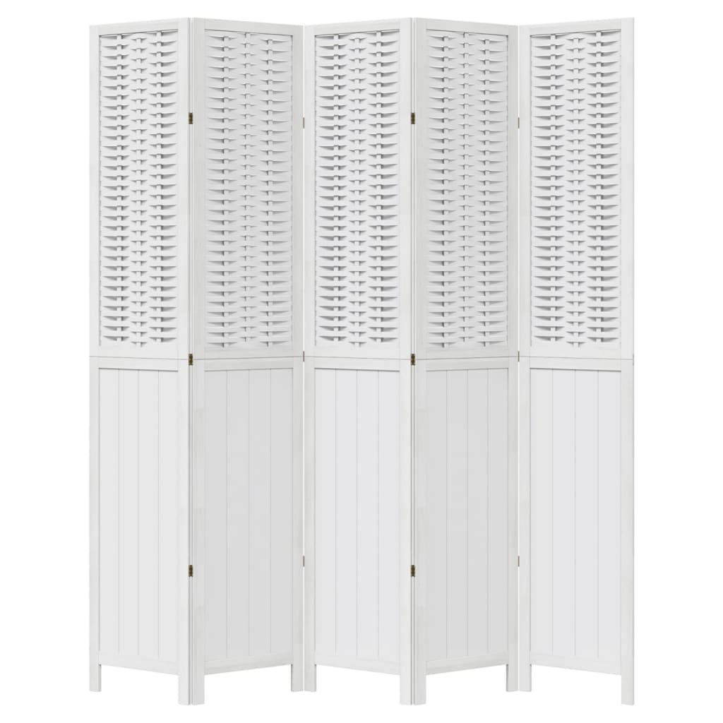 vidaXL Room Divider 5 Panels White Solid Wood Paulownia