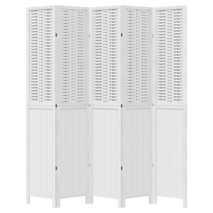 vidaXL Room Divider 5 Panels White Solid Wood Paulownia