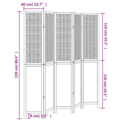 vidaXL Room Divider 5 Panels White Solid Wood Paulownia