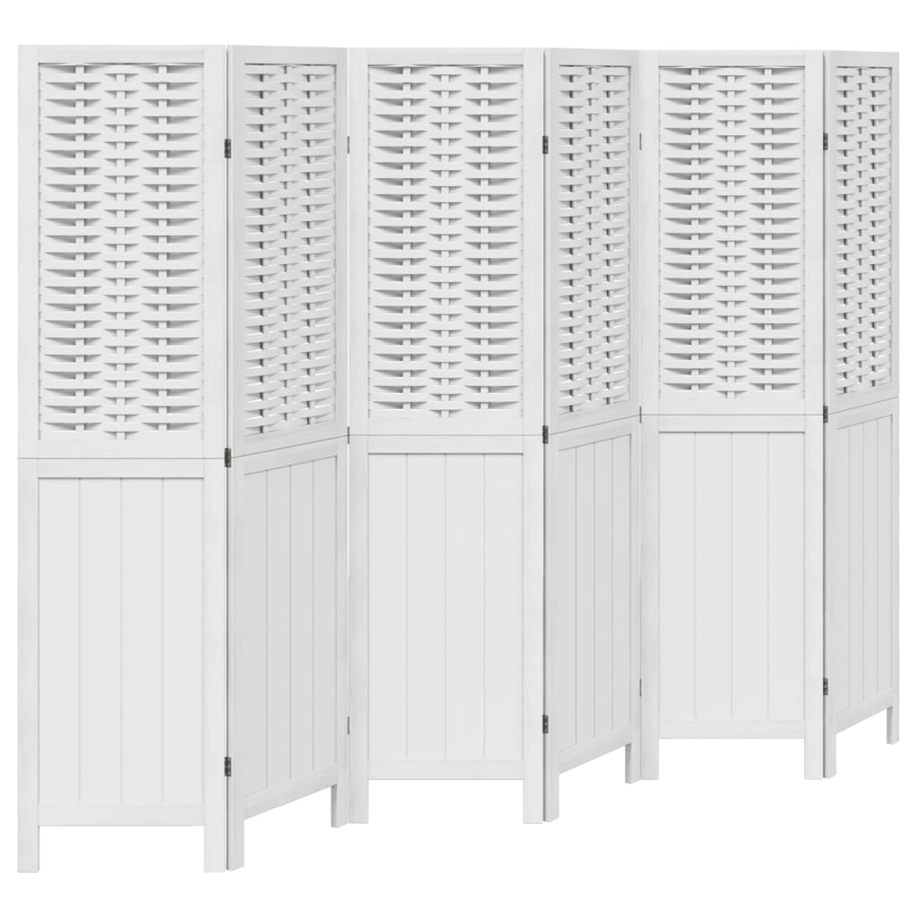 vidaXL Room Divider 6 Panels White Solid Wood Paulownia