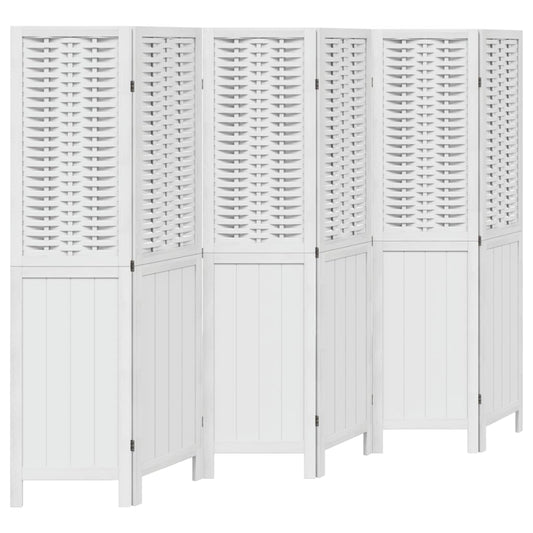 vidaXL Room Divider 6 Panels White Solid Wood Paulownia