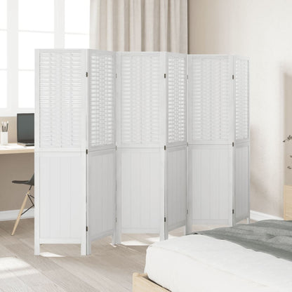 vidaXL Room Divider 6 Panels White Solid Wood Paulownia