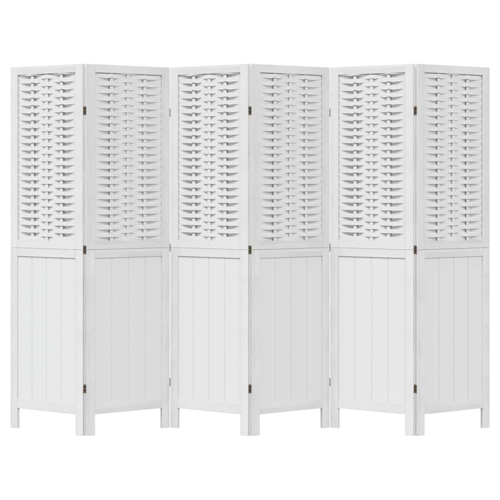 vidaXL Room Divider 6 Panels White Solid Wood Paulownia