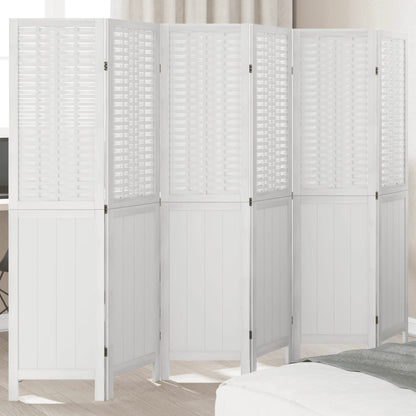 vidaXL Room Divider 6 Panels White Solid Wood Paulownia