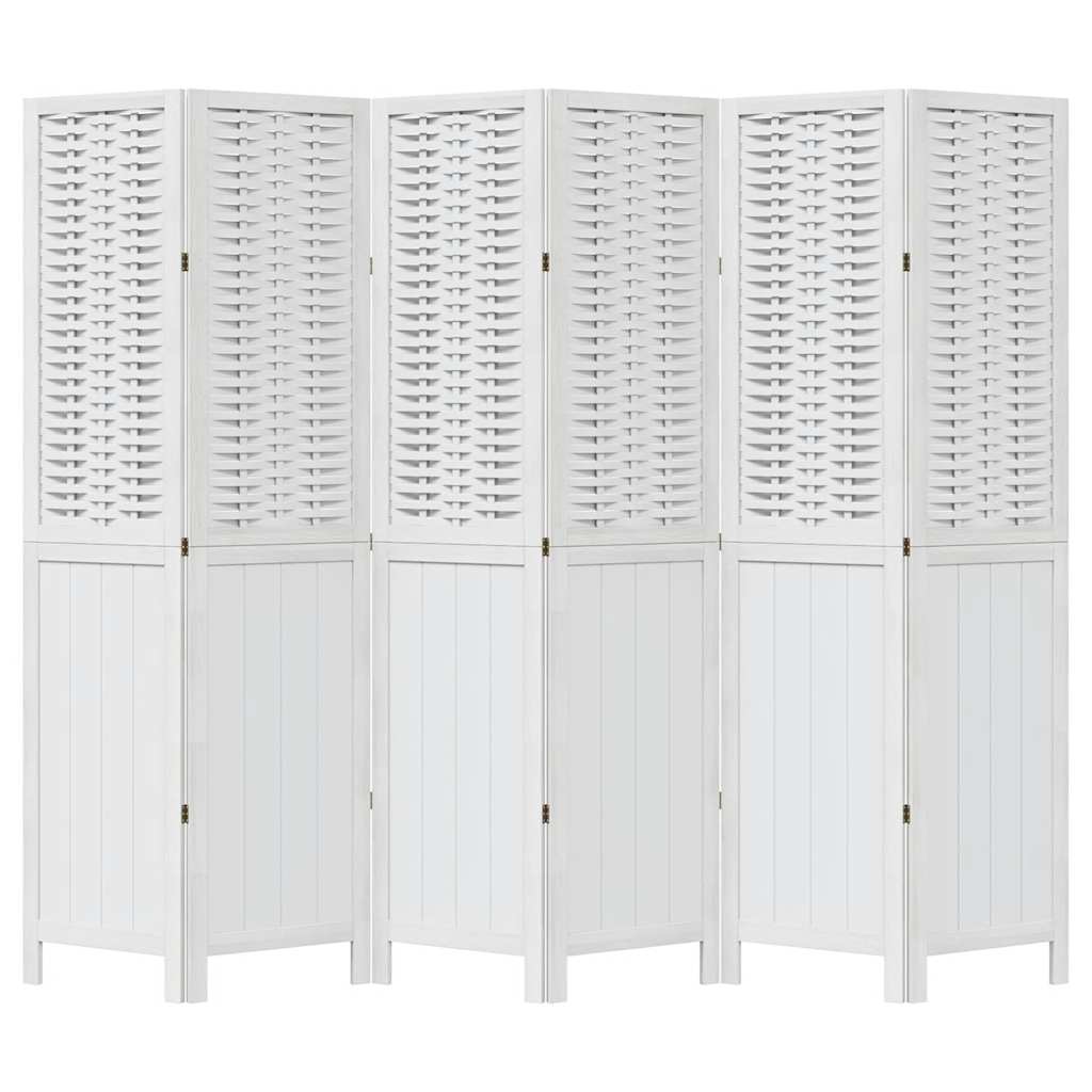 vidaXL Room Divider 6 Panels White Solid Wood Paulownia