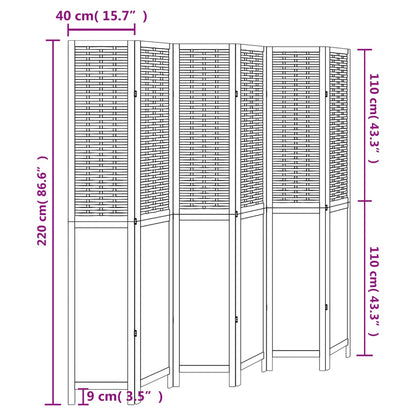 vidaXL Room Divider 6 Panels White Solid Wood Paulownia