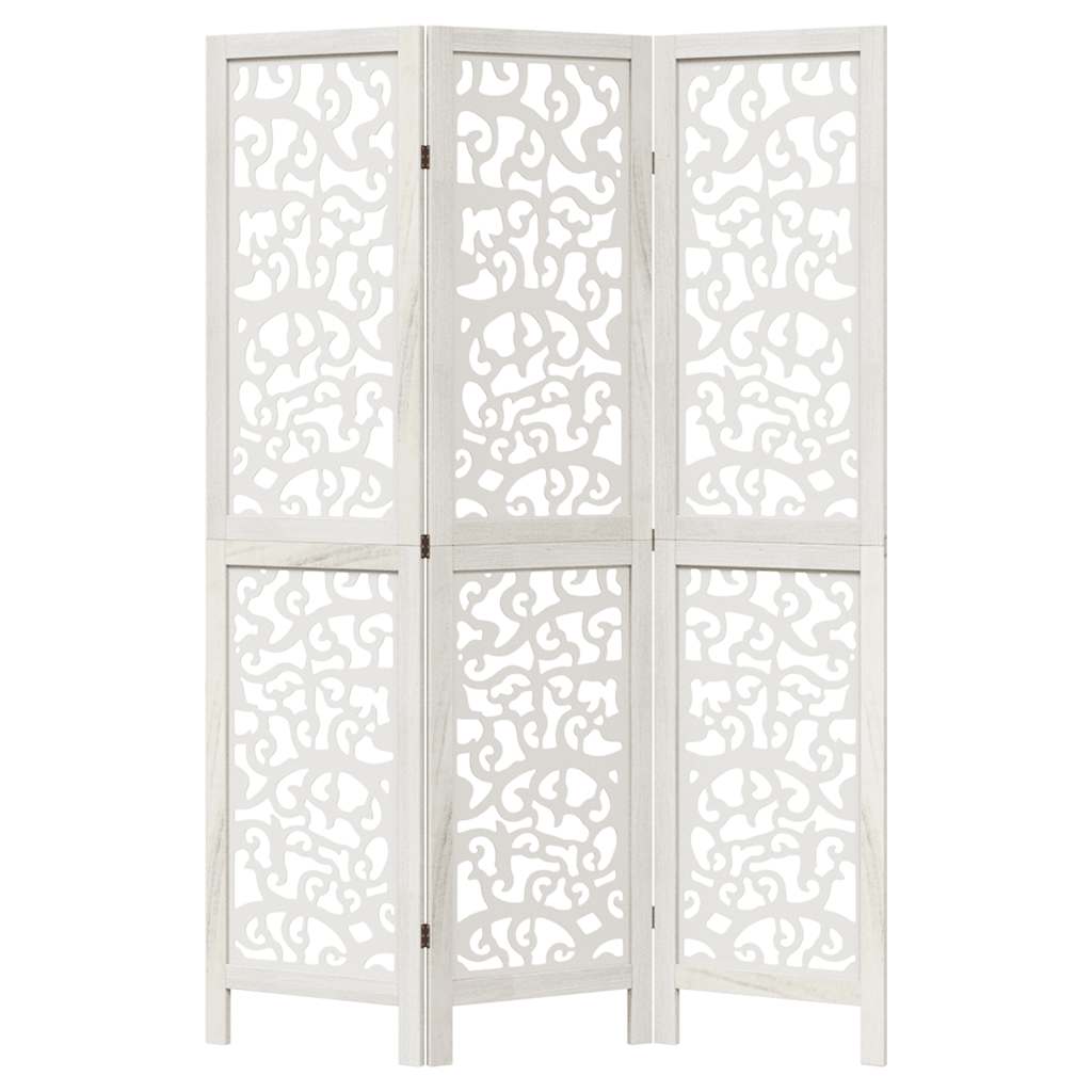 vidaXL Room Divider 3 Panels White Solid Wood Paulownia