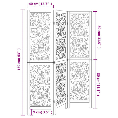 vidaXL Room Divider 3 Panels White Solid Wood Paulownia
