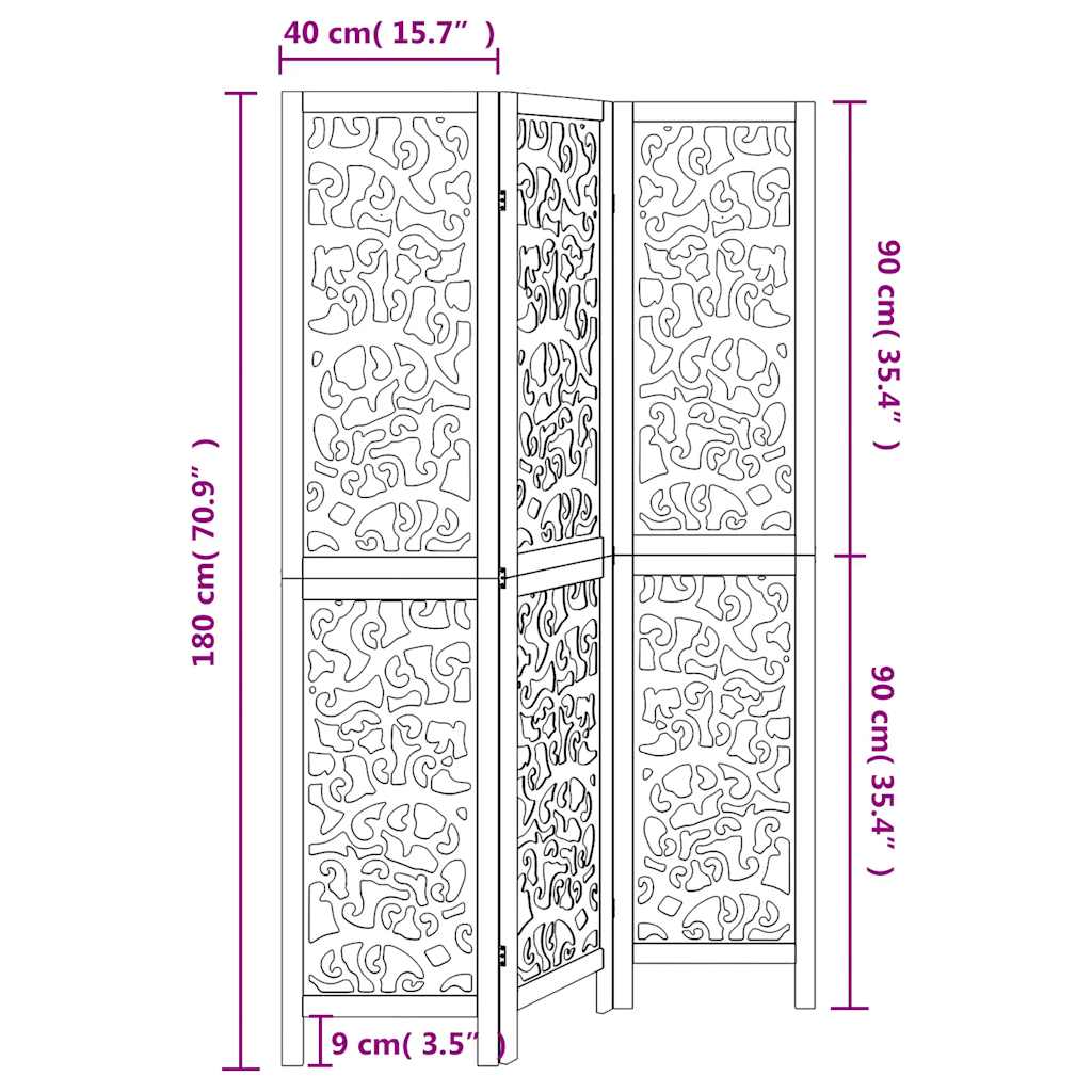 vidaXL Room Divider 3 Panels White Solid Wood Paulownia