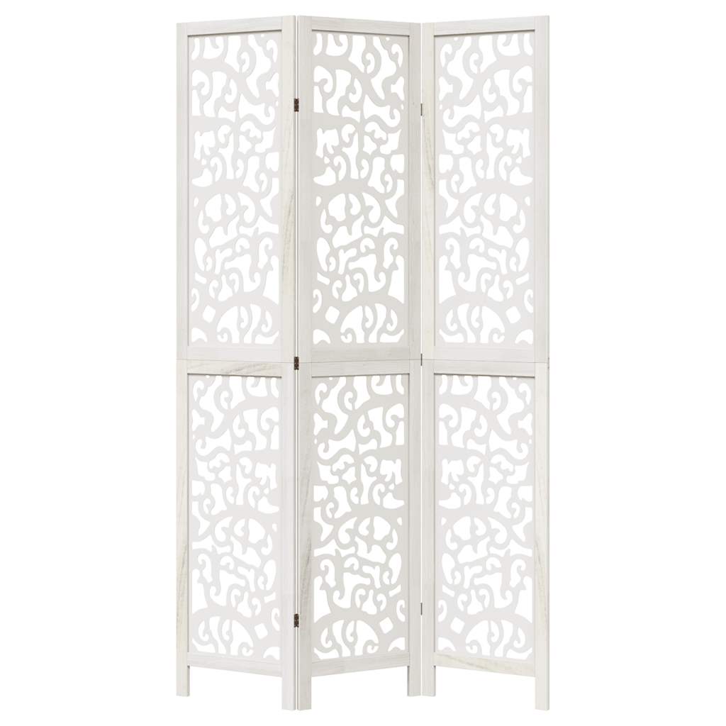 vidaXL Room Divider 3 Panels White Solid Wood Paulownia