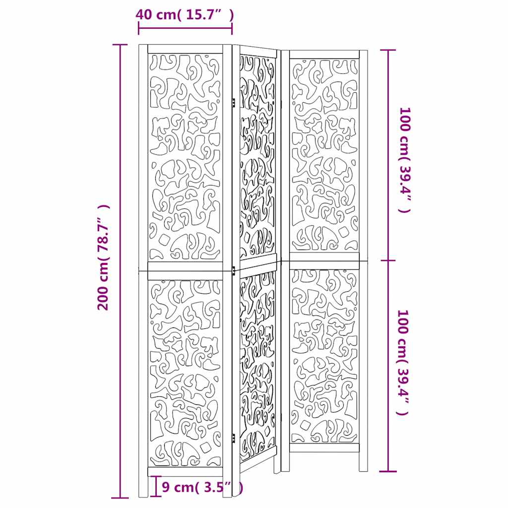 vidaXL Room Divider 3 Panels White Solid Wood Paulownia
