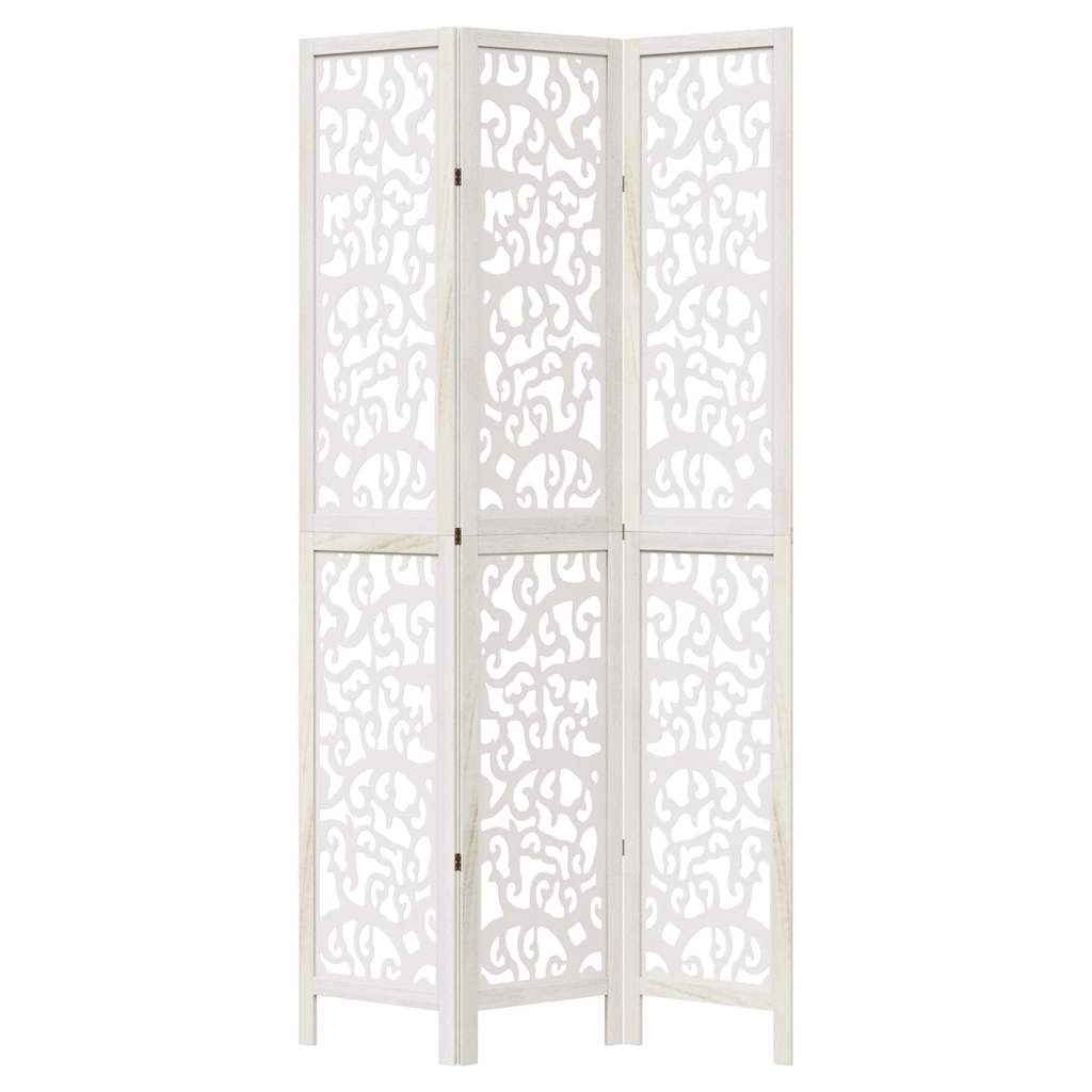 vidaXL Room Divider 3 Panels White Solid Wood Paulownia