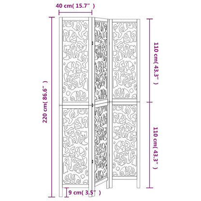 vidaXL Room Divider 3 Panels White Solid Wood Paulownia