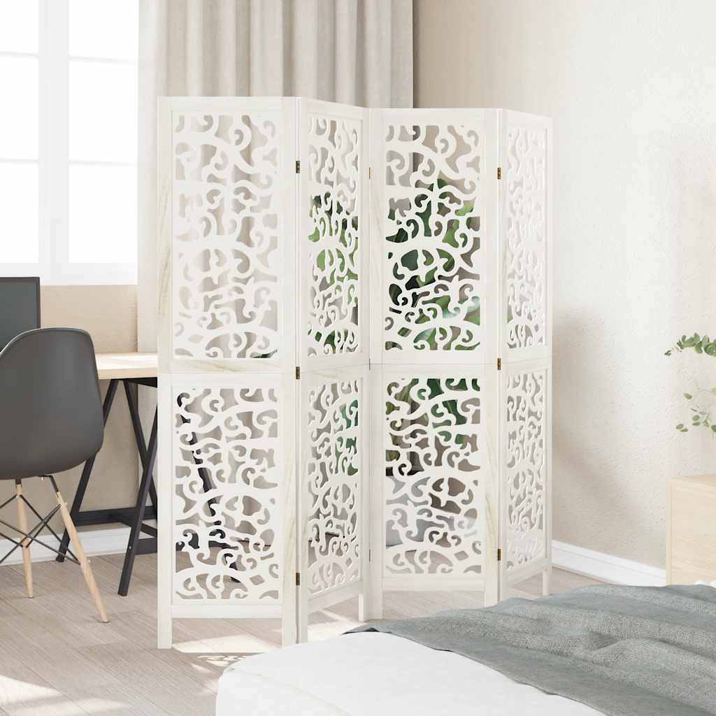 vidaXL Room Divider 4 Panels White Solid Wood Paulownia