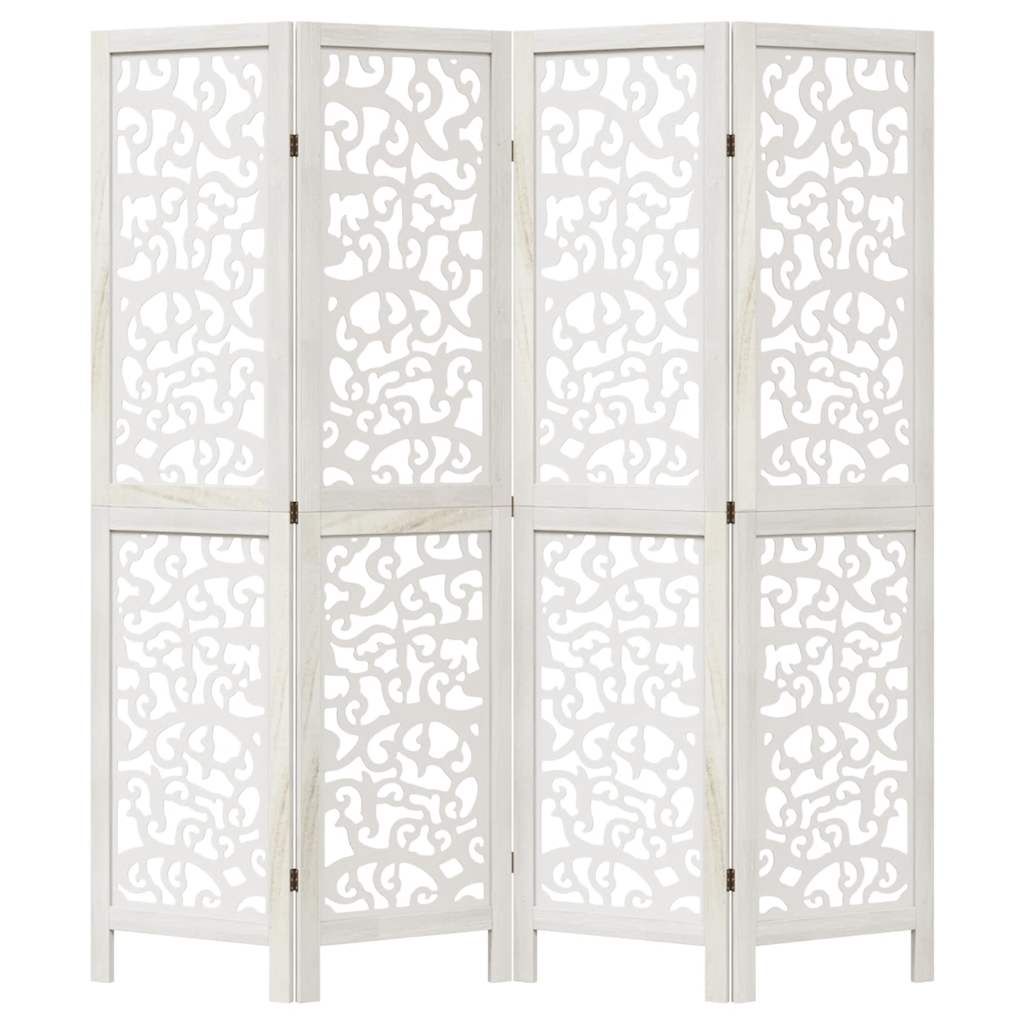 vidaXL Room Divider 4 Panels White Solid Wood Paulownia
