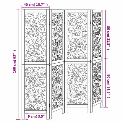 vidaXL Room Divider 4 Panels White Solid Wood Paulownia