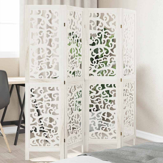 vidaXL Room Divider 4 Panels White Solid Wood Paulownia