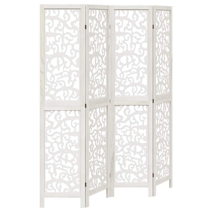 vidaXL Room Divider 4 Panels White Solid Wood Paulownia