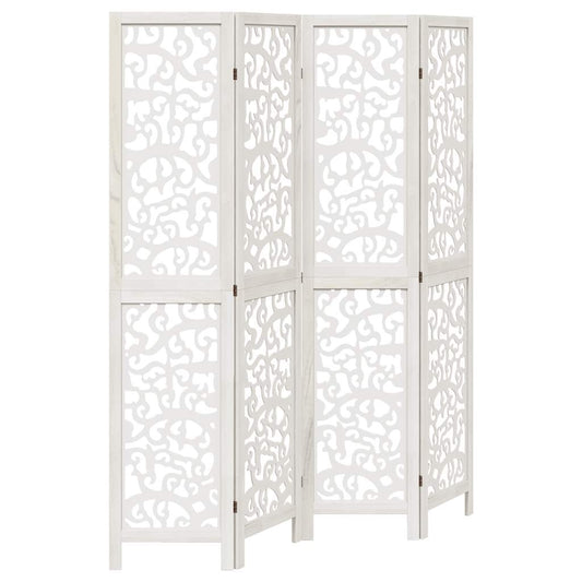 vidaXL Room Divider 4 Panels White Solid Wood Paulownia
